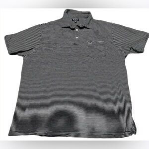 Fish Hippie Co. Polo Collection Short Sleeve Navy/White Striped Polo